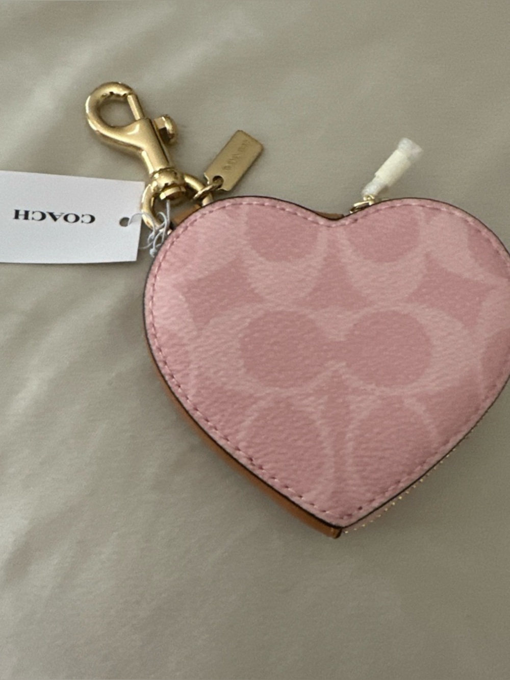 Coach Powder Pink Heart Bag Charm/Key Chain, New